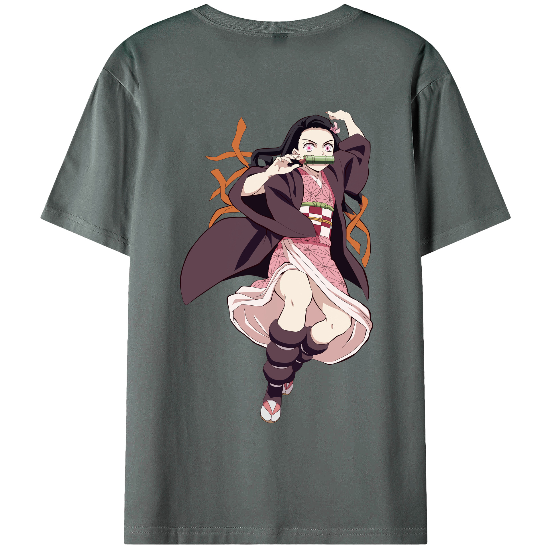 （画像用） 鬼滅の刃（きめつのやいば）竈門 禰󠄀豆子／かまど ねずこ Kamado Nezuko 綿100％ メンズ半袖Tシャツ（バックプリント） 通気性